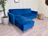 FREE DELIVERY! 🚚 - Blue MCM Tufted Sleeper Sectional Couch with Storage Chaise