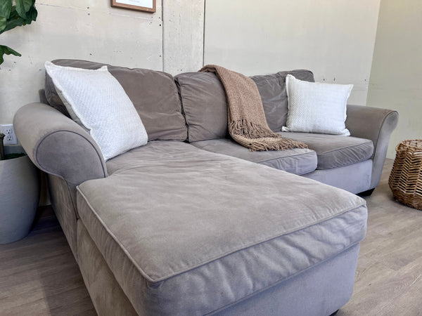 FREE DELIVERY! 🚚 - Jordan’s Furniture Gray Microsuede Modern Sectional Couch with Chaise