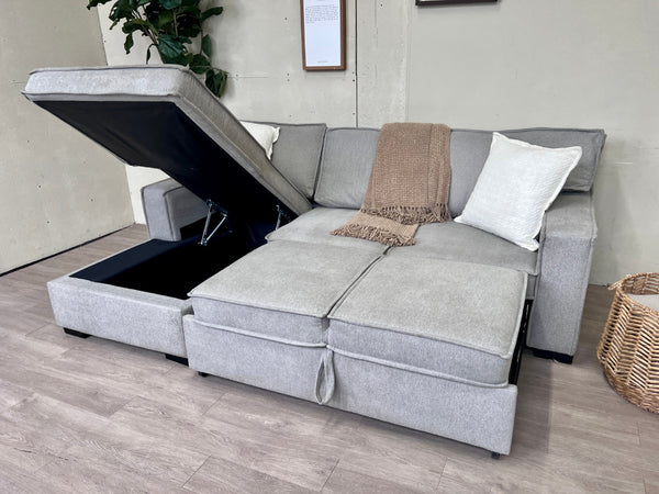 FREE DELIVERY! 🚚 - Bob’s Furniture “Playscape” Light Gray Modular Modern Sleeper Sectional Couch with Storage Chaise