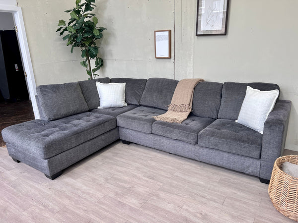 FREE DELIVERY! 🚚 - Greenish Gray Microsuede Tufted Deep-Seated Modern Sectional Couch with Chaise