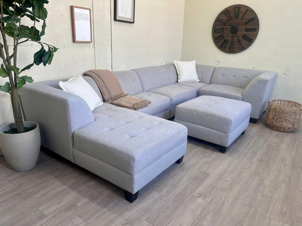 FREE DELIVERY! 🚚 - Soho Living "Miller" Light Gray Modular Tufted Modern U Sectional Couch with Chaise & Ottoman