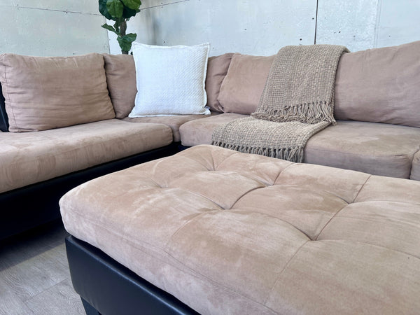 FREE DELIVERY! 🚚 - Beige Microfiber with Leather Tufted Modern Sectional Couch with Chaise & Ottoman Set