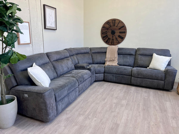 WE DELIVER! 🚚 - Jordan’s Furniture Charcoal Gray Microfiber Electric Reclining Modular Sectional Couch