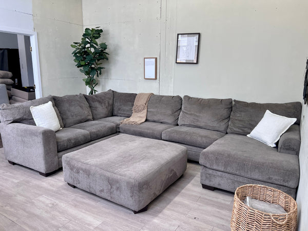 WE DELIVER! 🚚 - Bernie & Phyl’s Brownish Gray Modern U Sectional Couch with Chaise & Oversized Ottoman Set