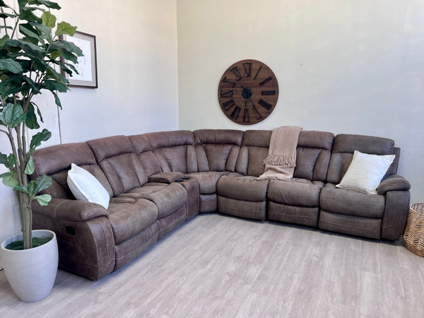 WE DELIVER! 🚚 - Brown Modular Reclining Tufted Sectional Couch with Cupholders