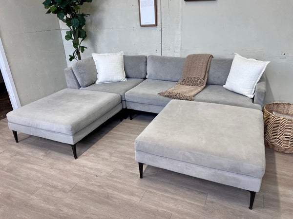 WE DELIVER! 🚚 - West Elm MCM Light Gray Microsuede Deep-Seated Sectional Couch with Dual Chaise Ottomans