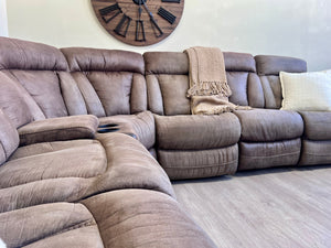 WE DELIVER! 🚚 - Brown Modular Reclining Tufted Sectional Couch with Cupholders