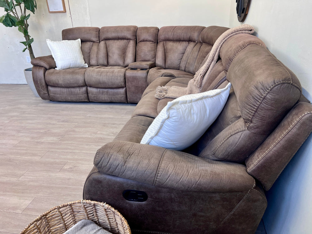 WE DELIVER! 🚚 - Brown Modular Reclining Tufted Sectional Couch with Cupholders