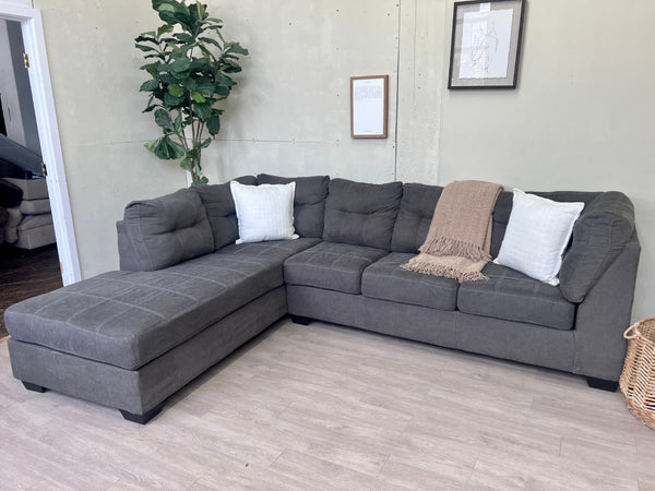 WE DELIVER! 🚚 - Ashley’s Furniture Gray Modern Tufted Sectional Couch with Chaise