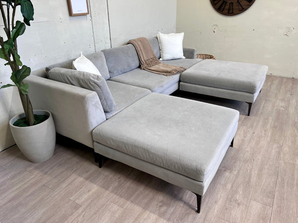 WE DELIVER! 🚚 - West Elm MCM Light Gray Microsuede Deep-Seated Sectional Couch with Dual Chaise Ottomans