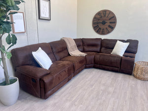 WE DELIVER! 🚚 - Jordan’s Furniture Brown Microsuede Modular Reclining Sectional Couch The Cozy Collection
