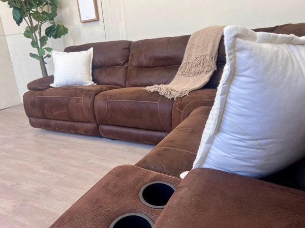 WE DELIVER! 🚚 - Jordan’s Furniture Brown Microsuede Modular Reclining Sectional Couch The Cozy Collection