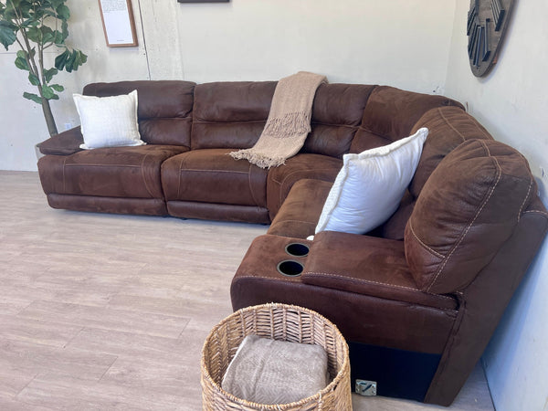 WE DELIVER! 🚚 - Jordan’s Furniture Brown Microsuede Modular Reclining Sectional Couch The Cozy Collection