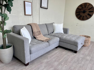 WE DELIVER! 🚚 - World Market Gray Modern Tufted L Sectional Couch with Storage Chaise