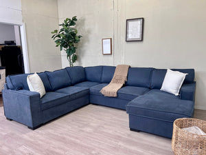 WE DELIVER! 🚚 - Bob’s Furniture “Playscape” Blue Modern Sleeper U Sectional Couch with Storage Chaise