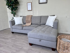 WE DELIVER! 🚚 - World Market Gray Modern Tufted L Sectional Couch with Storage Chaise