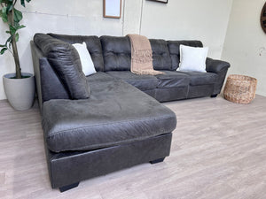 WE DELIVER! 🚚 - Ashley’s Furniture Greenish Gray Modern Tufted L Sectional Couch with Chaise