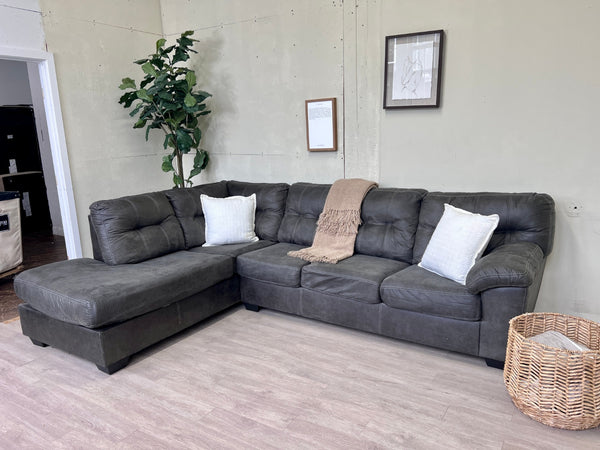 WE DELIVER! 🚚 - Ashley’s Furniture Greenish Gray Modern Tufted L Sectional Couch with Chaise