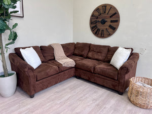 WE DELIVER! 🚚 - Brown Microfiber Modern L Sectional Couch