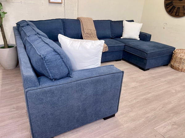 WE DELIVER! 🚚 - Bob’s Furniture “Playscape” Blue Modern Sleeper U Sectional Couch with Storage Chaise