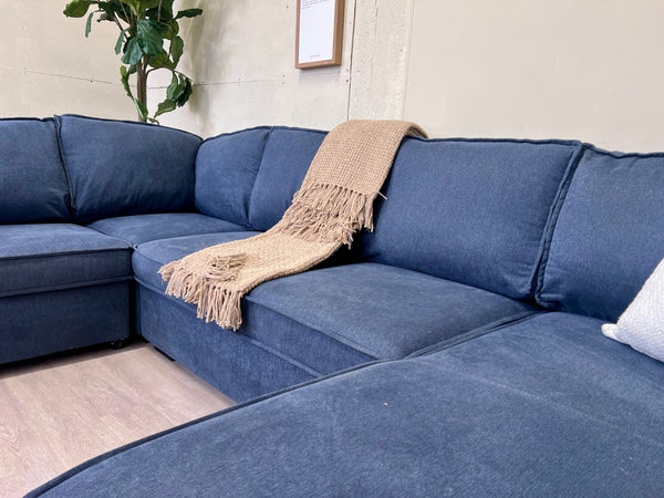 WE DELIVER! 🚚 - Bob’s Furniture “Playscape” Blue Modern Sleeper U Sectional Couch with Storage Chaise