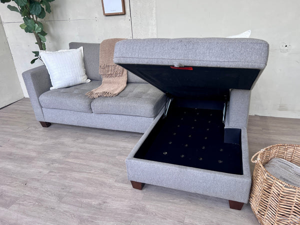 WE DELIVER! 🚚 - World Market Gray Modern Tufted L Sectional Couch with Storage Chaise