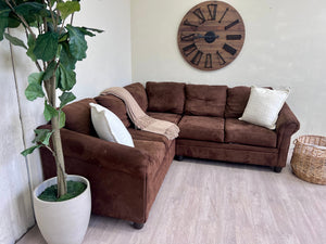 WE DELIVER! 🚚 - Brown Microfiber Modern L Sectional Couch