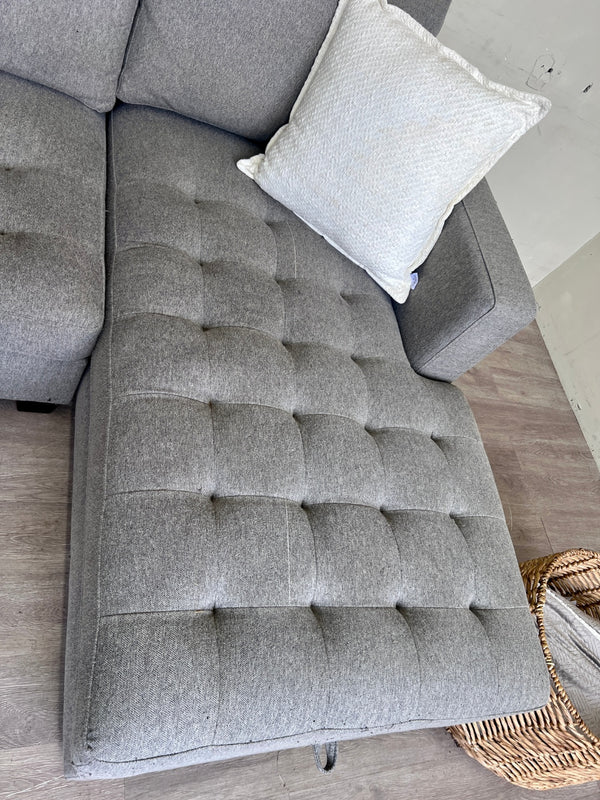 WE DELIVER! 🚚 - World Market Gray Modern Tufted L Sectional Couch with Storage Chaise