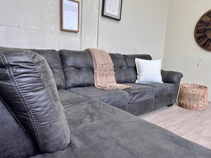 WE DELIVER! 🚚 - Ashley’s Furniture Greenish Gray Modern Tufted L Sectional Couch with Chaise
