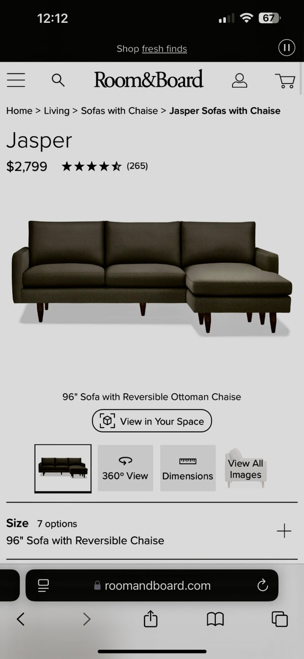 WE DELIVER! 🚚 - Room & Board “Jasper” Gray MCM L Sectional Couch with Chaise