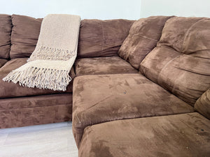 WE DELIVER! 🚚 - Brown Microfiber Modern L Sectional Couch