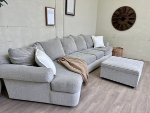 WE DELIVER! 🚚 - Jordan’s Furniture Light Gray Modern Deep-Seated Sectional L Couch with Cuddle Corner & Ottoman Set