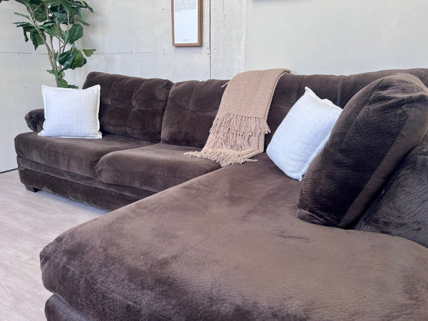 Brown Microsuede Modern Deep-Seated L Sectional Couch with Chaise
