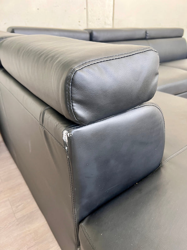 Black Leather Sleeper L Sectional Couch with Chaise