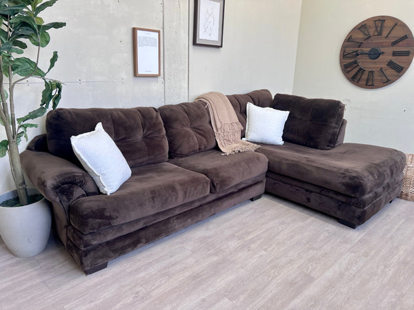 Brown Microsuede Modern Deep-Seated L Sectional Couch with Chaise