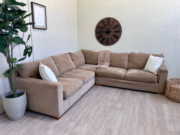 Beige Deep-Seated Microfiber Modern L Sectional Couch