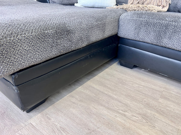 Gray w/ Black Leather Modern L Sectional Couch with Chaise