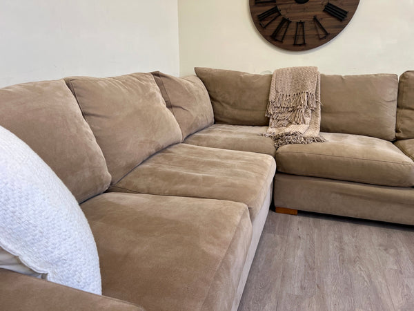 Beige Deep-Seated Microfiber Modern L Sectional Couch