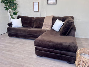 Brown Microsuede Modern Deep-Seated L Sectional Couch with Chaise