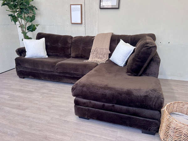 Brown Microsuede Modern Deep-Seated L Sectional Couch with Chaise
