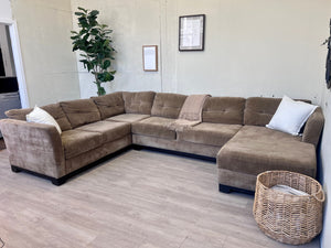 WE DELIVER! 🚚 - Macy’s Golden Brown Tufted Modern U Sectional Couch with Chaise