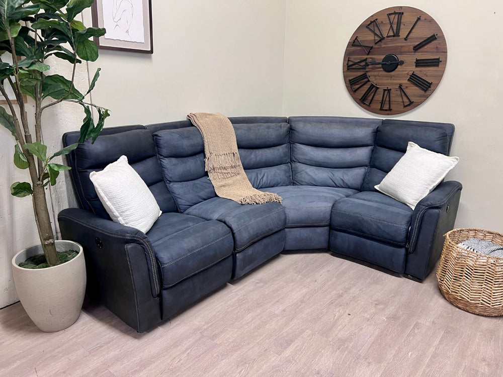 Blue Electric Reclining Modular Microfiber L Sectional Couch