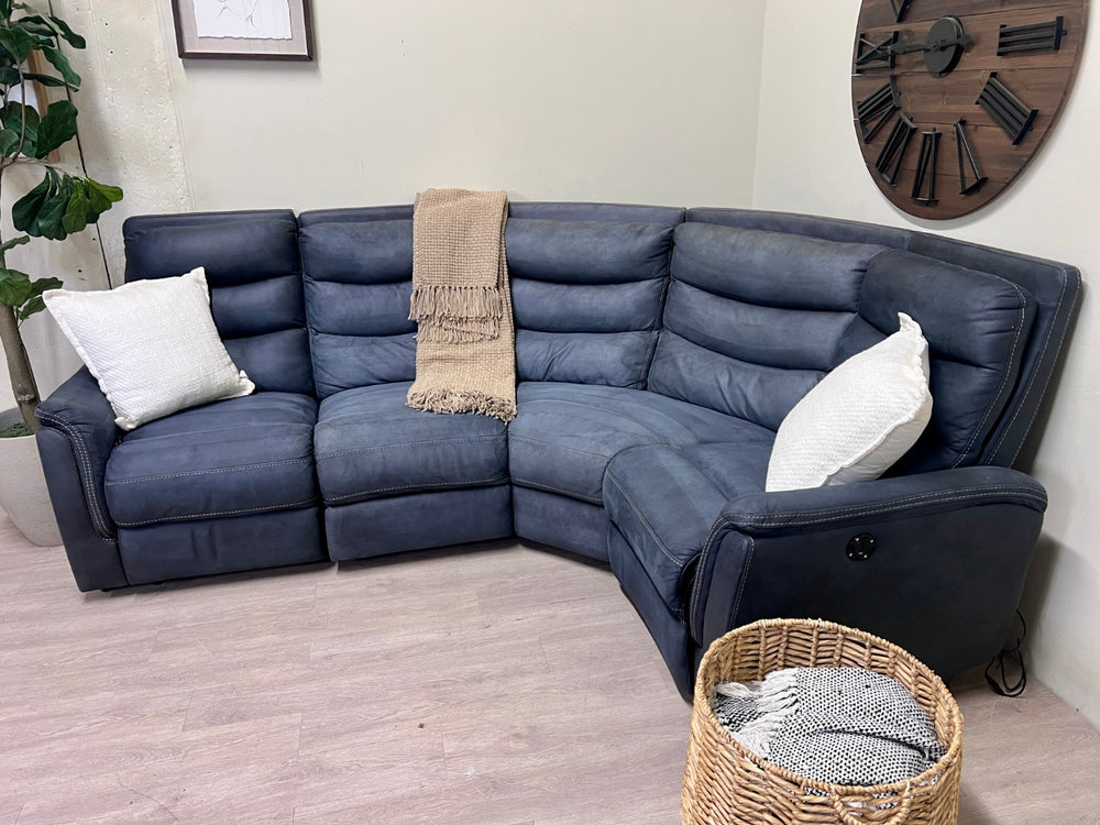 Blue Electric Reclining Modular Microfiber L Sectional Couch