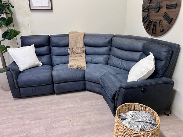 Blue Electric Reclining Modular Microfiber L Sectional Couch