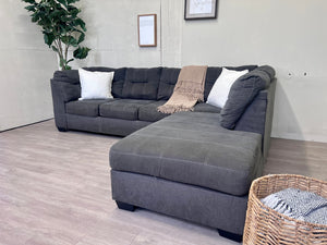 Ashley’s Furniture “Pitkin” Modern Gray Tufted L Sectional Couch with Chaise