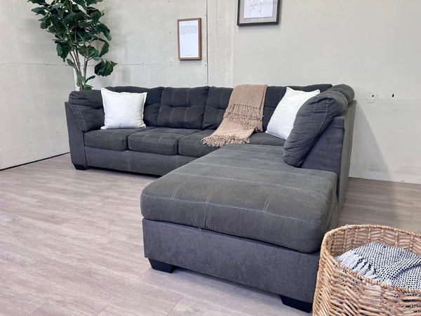 Ashley’s Furniture “Pitkin” Modern Gray Tufted L Sectional Couch with Chaise