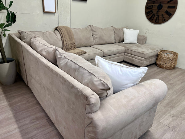 Bob’s Furniture Beige Microfiber Modern U Sectional Couch with Chaise