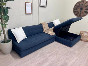 West Elm Blue Modern L Sectional Couch with Reversible Storage Chaise