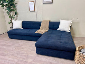 West Elm Blue Modern L Sectional Couch with Reversible Storage Chaise
