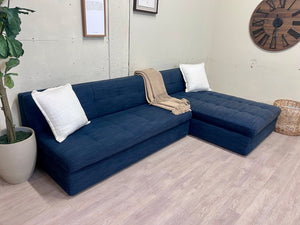 West Elm Blue Modern L Sectional Couch with Reversible Storage Chaise